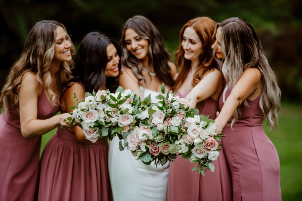 bride and bridesmaid hair and makeup looks